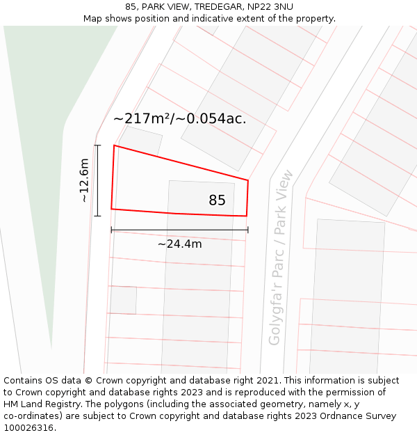 85, PARK VIEW, TREDEGAR, NP22 3NU: Plot and title map