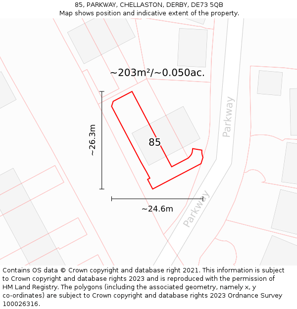 85, PARKWAY, CHELLASTON, DERBY, DE73 5QB: Plot and title map