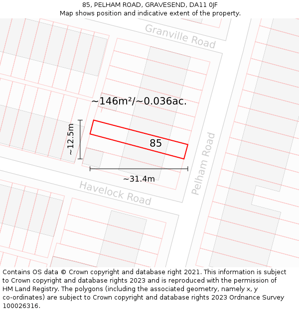 85, PELHAM ROAD, GRAVESEND, DA11 0JF: Plot and title map
