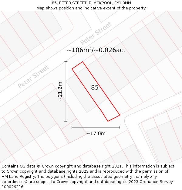 85, PETER STREET, BLACKPOOL, FY1 3NN: Plot and title map