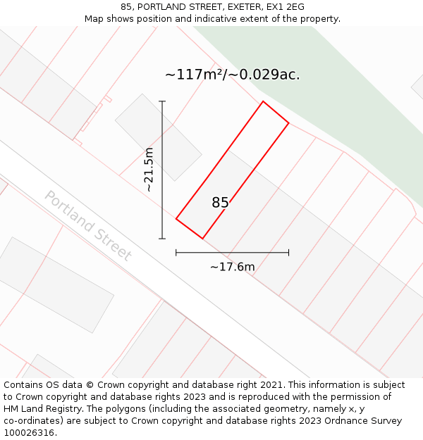 85, PORTLAND STREET, EXETER, EX1 2EG: Plot and title map