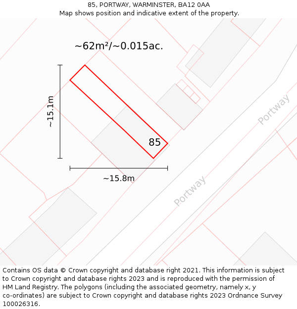 85, PORTWAY, WARMINSTER, BA12 0AA: Plot and title map