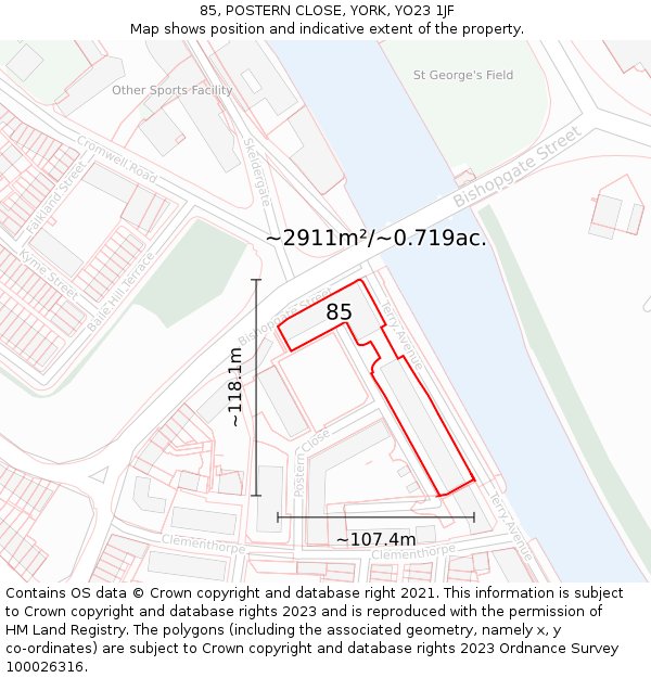 85, POSTERN CLOSE, YORK, YO23 1JF: Plot and title map