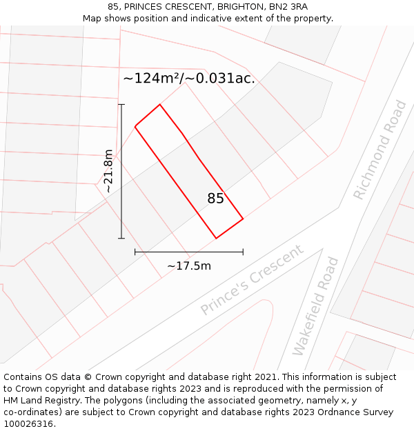 85, PRINCES CRESCENT, BRIGHTON, BN2 3RA: Plot and title map
