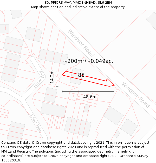 85, PRIORS WAY, MAIDENHEAD, SL6 2EN: Plot and title map