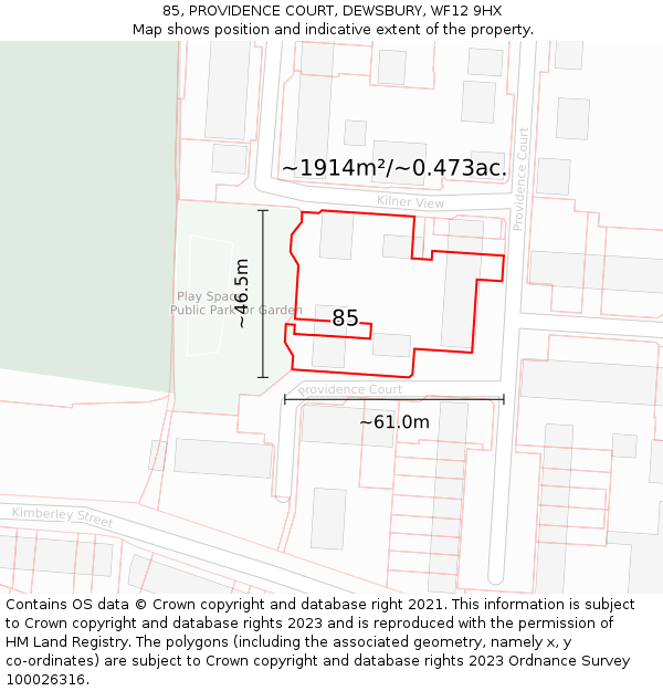 85, PROVIDENCE COURT, DEWSBURY, WF12 9HX: Plot and title map