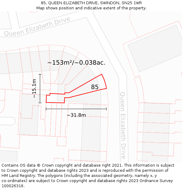 85, QUEEN ELIZABETH DRIVE, SWINDON, SN25 1WR: Plot and title map