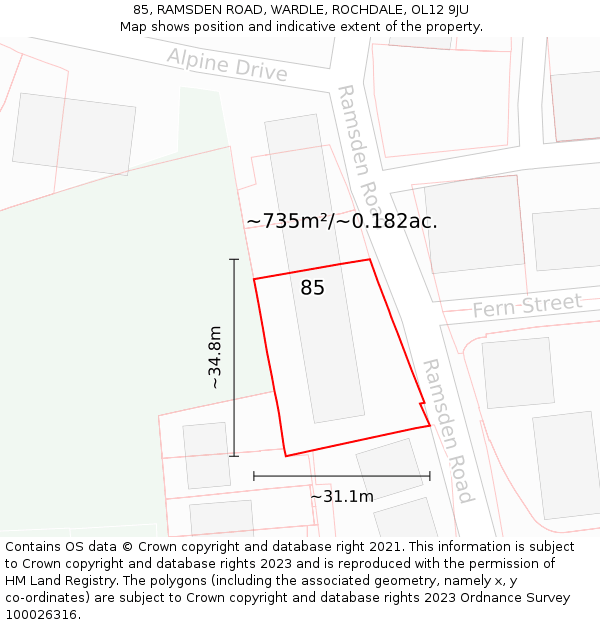 85, RAMSDEN ROAD, WARDLE, ROCHDALE, OL12 9JU: Plot and title map