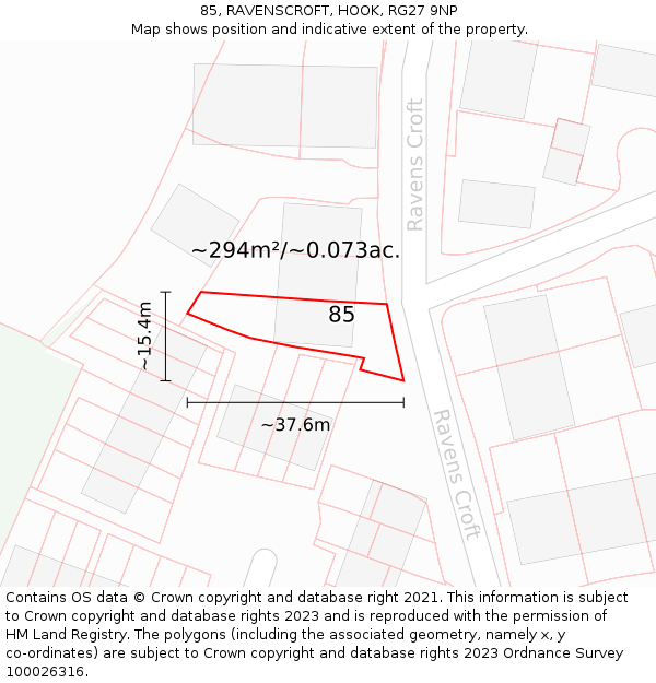 85, RAVENSCROFT, HOOK, RG27 9NP: Plot and title map