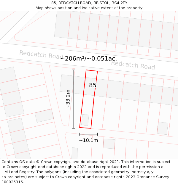 85, REDCATCH ROAD, BRISTOL, BS4 2EY: Plot and title map