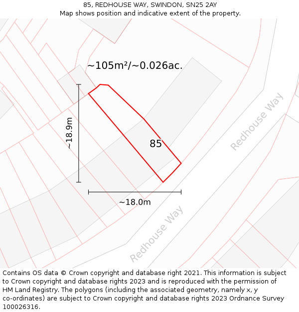85, REDHOUSE WAY, SWINDON, SN25 2AY: Plot and title map