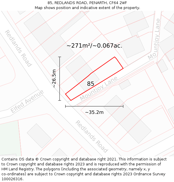 85, REDLANDS ROAD, PENARTH, CF64 2WF: Plot and title map