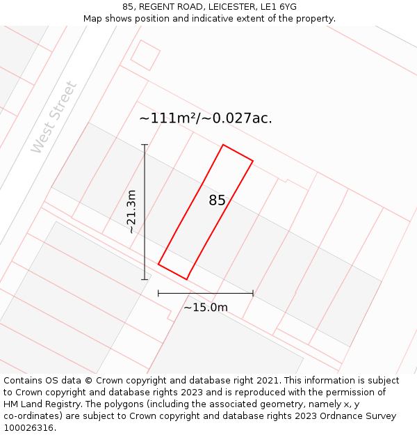 85, REGENT ROAD, LEICESTER, LE1 6YG: Plot and title map