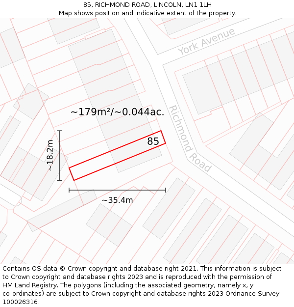 85, RICHMOND ROAD, LINCOLN, LN1 1LH: Plot and title map