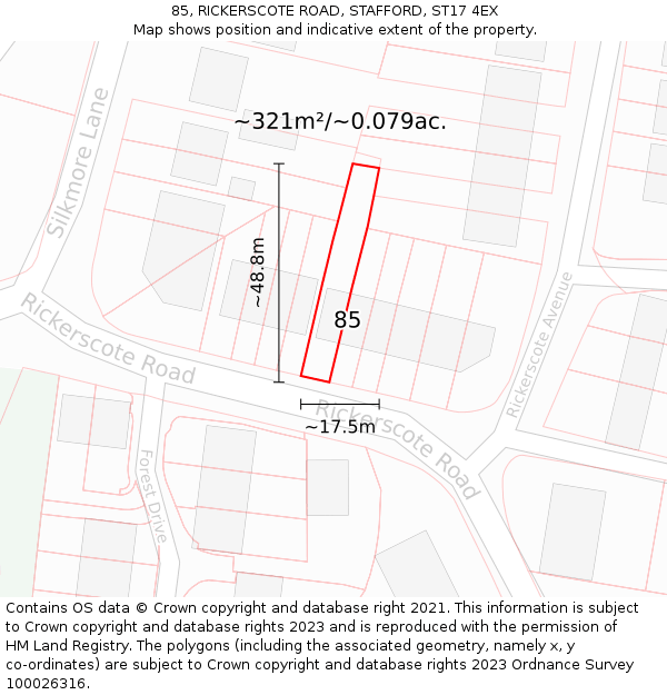 85, RICKERSCOTE ROAD, STAFFORD, ST17 4EX: Plot and title map