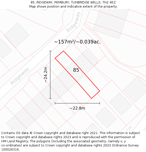 85, RIDGEWAY, PEMBURY, TUNBRIDGE WELLS, TN2 4EZ: Plot and title map