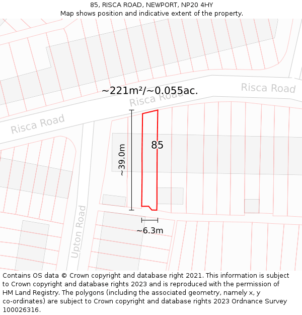 85, RISCA ROAD, NEWPORT, NP20 4HY: Plot and title map