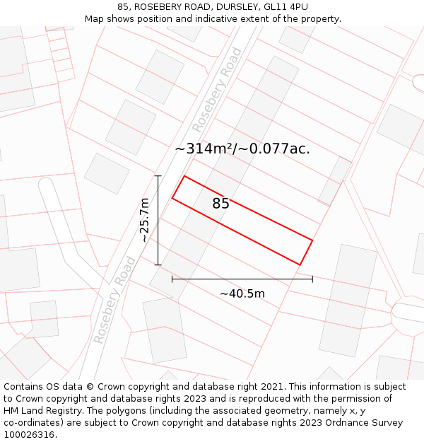 85, ROSEBERY ROAD, DURSLEY, GL11 4PU: Plot and title map