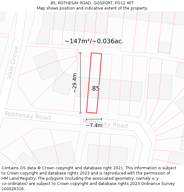 85, ROTHESAY ROAD, GOSPORT, PO12 4PT: Plot and title map