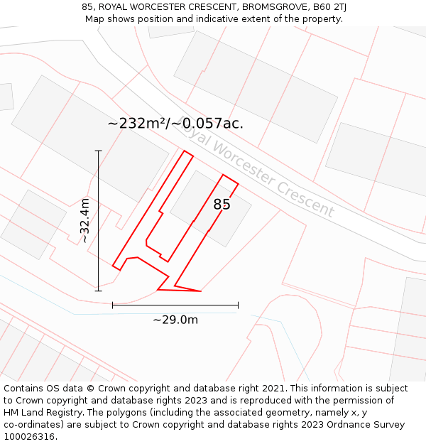 85, ROYAL WORCESTER CRESCENT, BROMSGROVE, B60 2TJ: Plot and title map