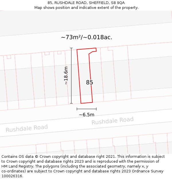 85, RUSHDALE ROAD, SHEFFIELD, S8 9QA: Plot and title map