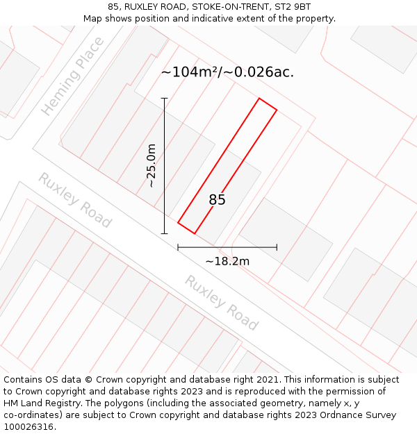 85, RUXLEY ROAD, STOKE-ON-TRENT, ST2 9BT: Plot and title map