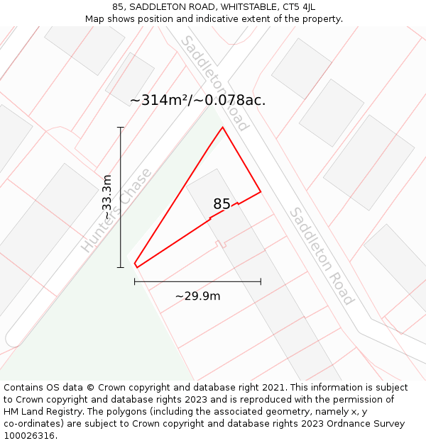 85, SADDLETON ROAD, WHITSTABLE, CT5 4JL: Plot and title map
