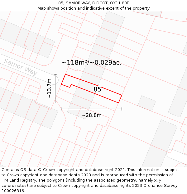 85, SAMOR WAY, DIDCOT, OX11 8RE: Plot and title map