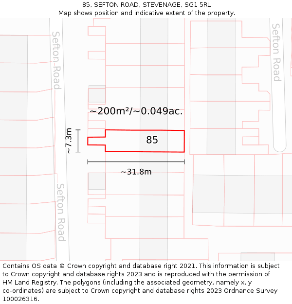 85, SEFTON ROAD, STEVENAGE, SG1 5RL: Plot and title map
