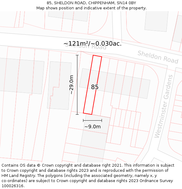85, SHELDON ROAD, CHIPPENHAM, SN14 0BY: Plot and title map