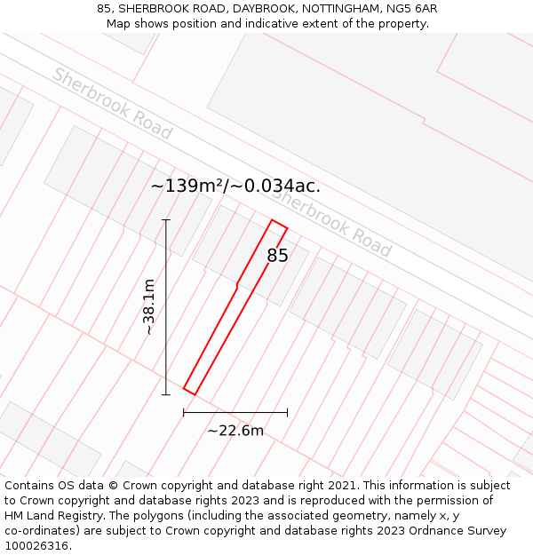 85, SHERBROOK ROAD, DAYBROOK, NOTTINGHAM, NG5 6AR: Plot and title map