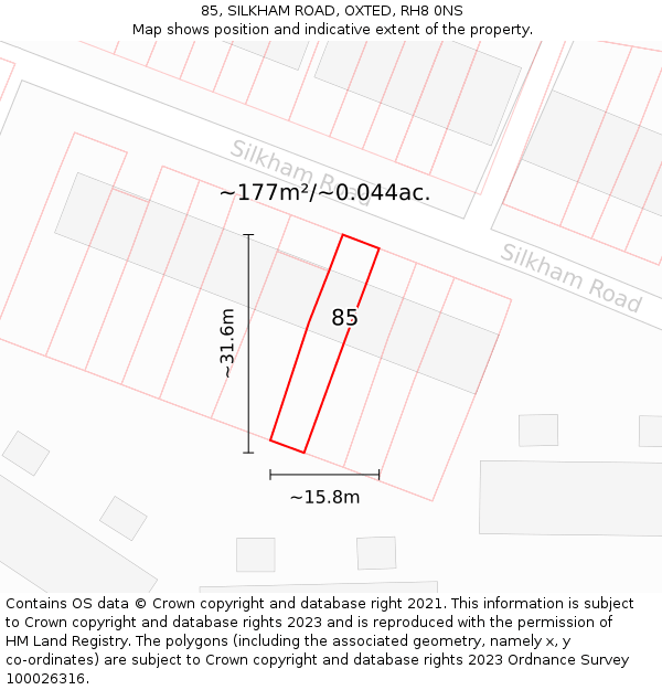 85, SILKHAM ROAD, OXTED, RH8 0NS: Plot and title map