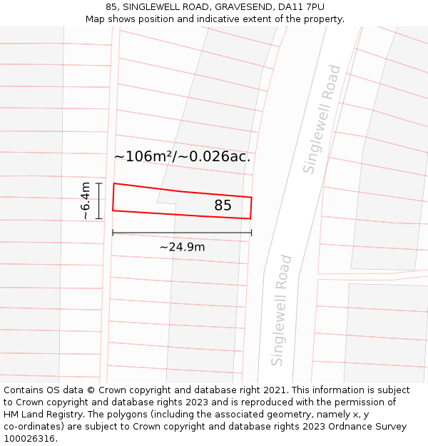 85, SINGLEWELL ROAD, GRAVESEND, DA11 7PU: Plot and title map