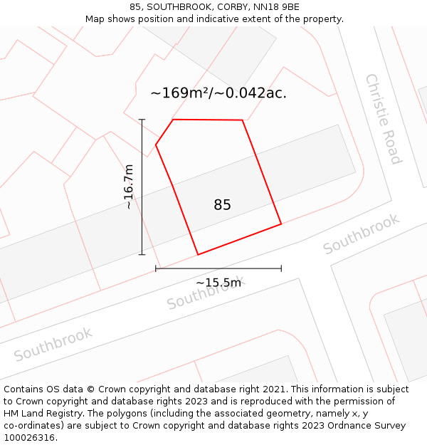 85, SOUTHBROOK, CORBY, NN18 9BE: Plot and title map