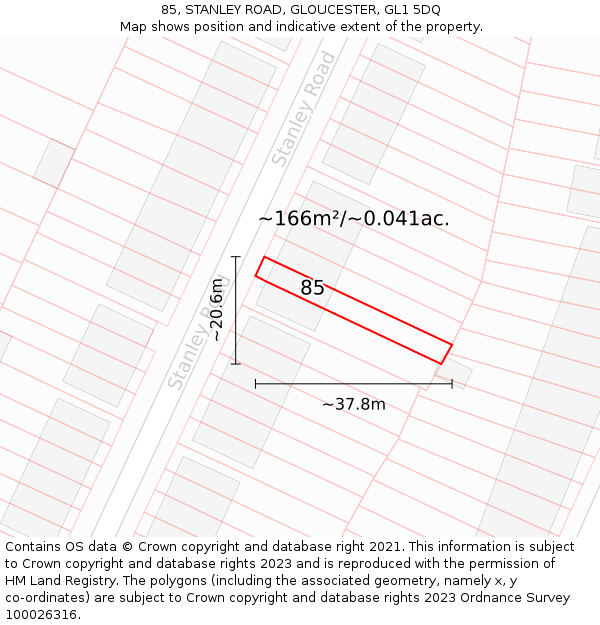 85, STANLEY ROAD, GLOUCESTER, GL1 5DQ: Plot and title map