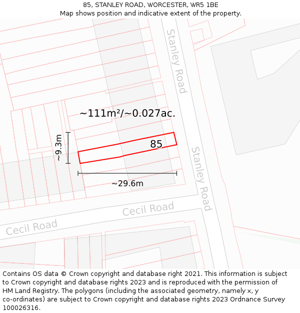 85, STANLEY ROAD, WORCESTER, WR5 1BE: Plot and title map
