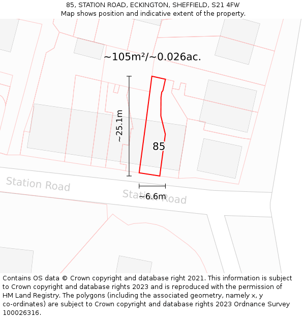 85, STATION ROAD, ECKINGTON, SHEFFIELD, S21 4FW: Plot and title map