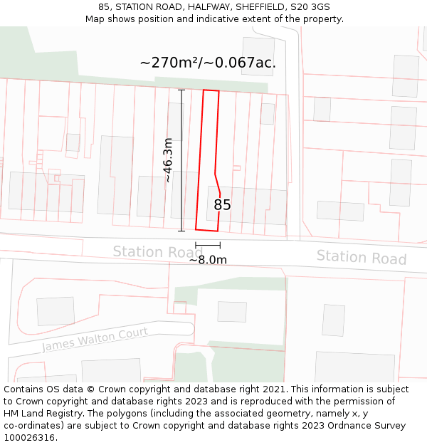 85, STATION ROAD, HALFWAY, SHEFFIELD, S20 3GS: Plot and title map