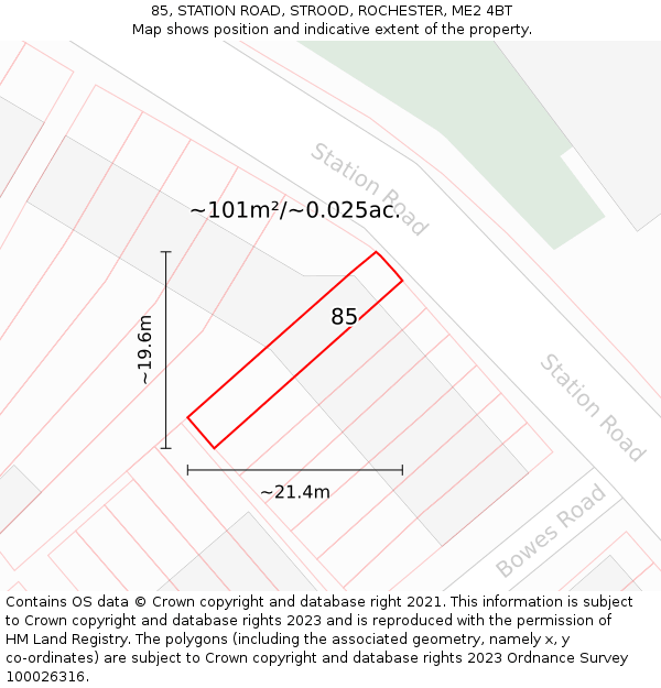 85, STATION ROAD, STROOD, ROCHESTER, ME2 4BT: Plot and title map