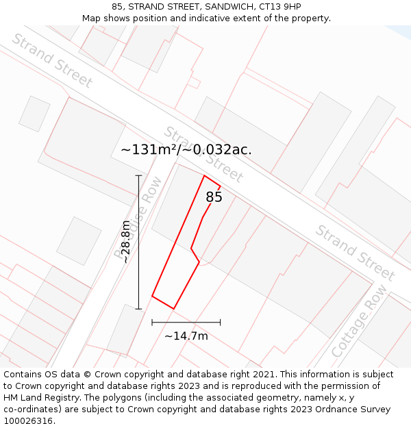 85, STRAND STREET, SANDWICH, CT13 9HP: Plot and title map
