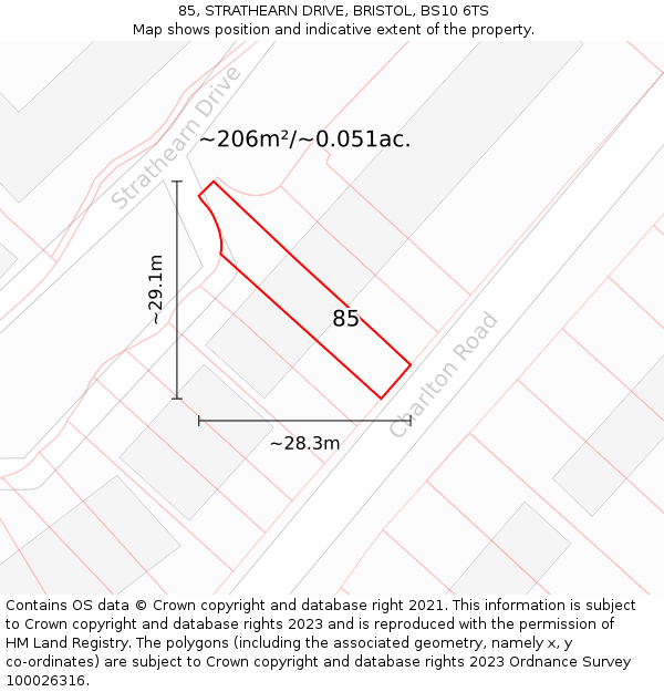 85, STRATHEARN DRIVE, BRISTOL, BS10 6TS: Plot and title map