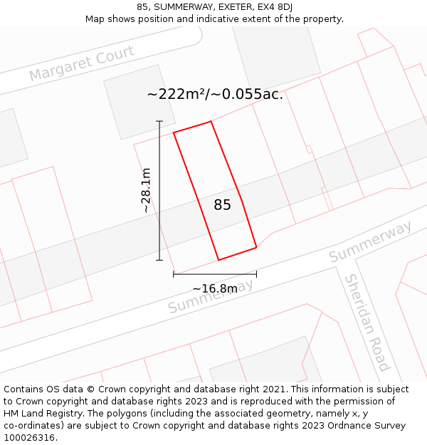 85, SUMMERWAY, EXETER, EX4 8DJ: Plot and title map