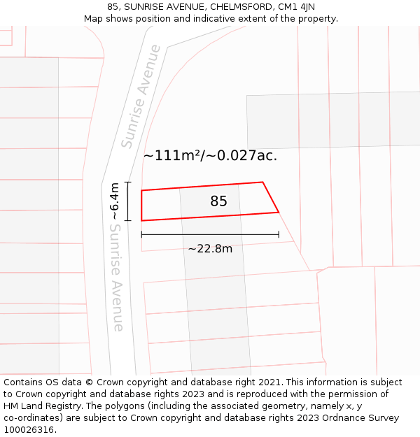 85, SUNRISE AVENUE, CHELMSFORD, CM1 4JN: Plot and title map