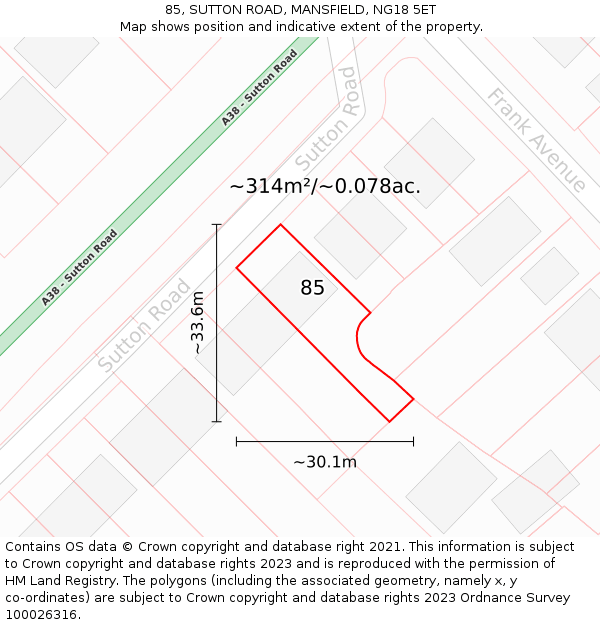 85, SUTTON ROAD, MANSFIELD, NG18 5ET: Plot and title map