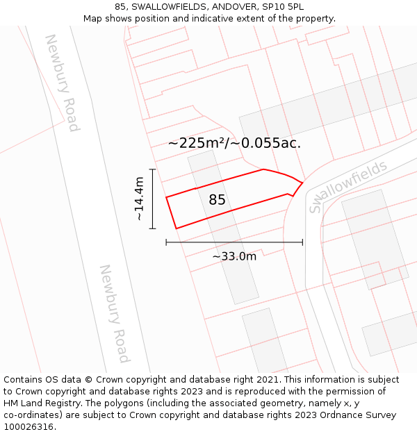 85, SWALLOWFIELDS, ANDOVER, SP10 5PL: Plot and title map