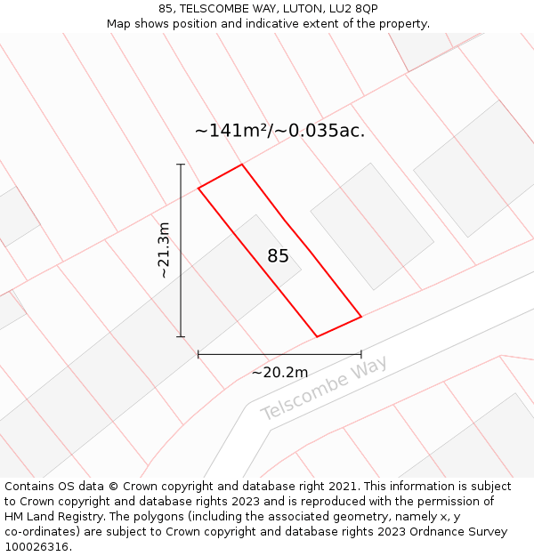 85, TELSCOMBE WAY, LUTON, LU2 8QP: Plot and title map