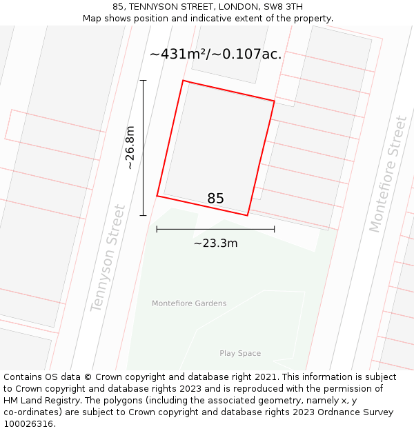 85, TENNYSON STREET, LONDON, SW8 3TH: Plot and title map
