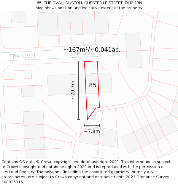 85, THE OVAL, OUSTON, CHESTER LE STREET, DH2 1RN: Plot and title map