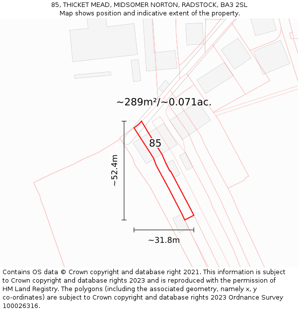 85, THICKET MEAD, MIDSOMER NORTON, RADSTOCK, BA3 2SL: Plot and title map