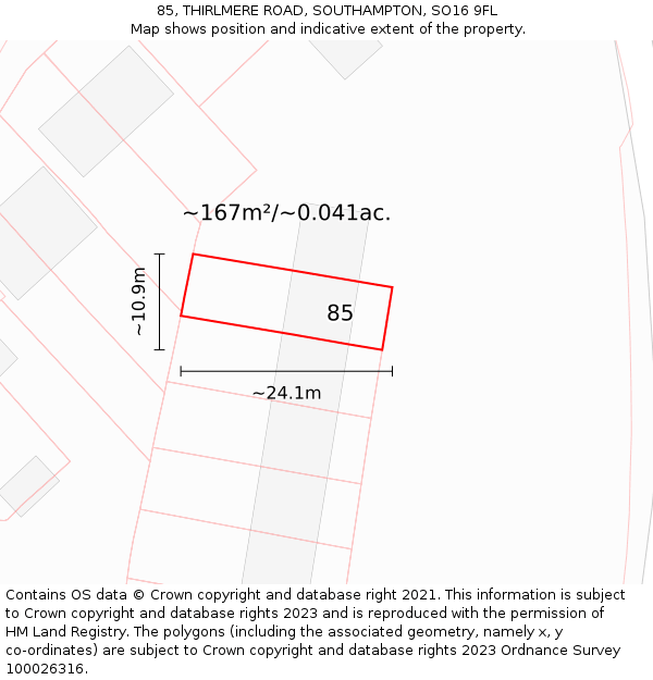 85, THIRLMERE ROAD, SOUTHAMPTON, SO16 9FL: Plot and title map